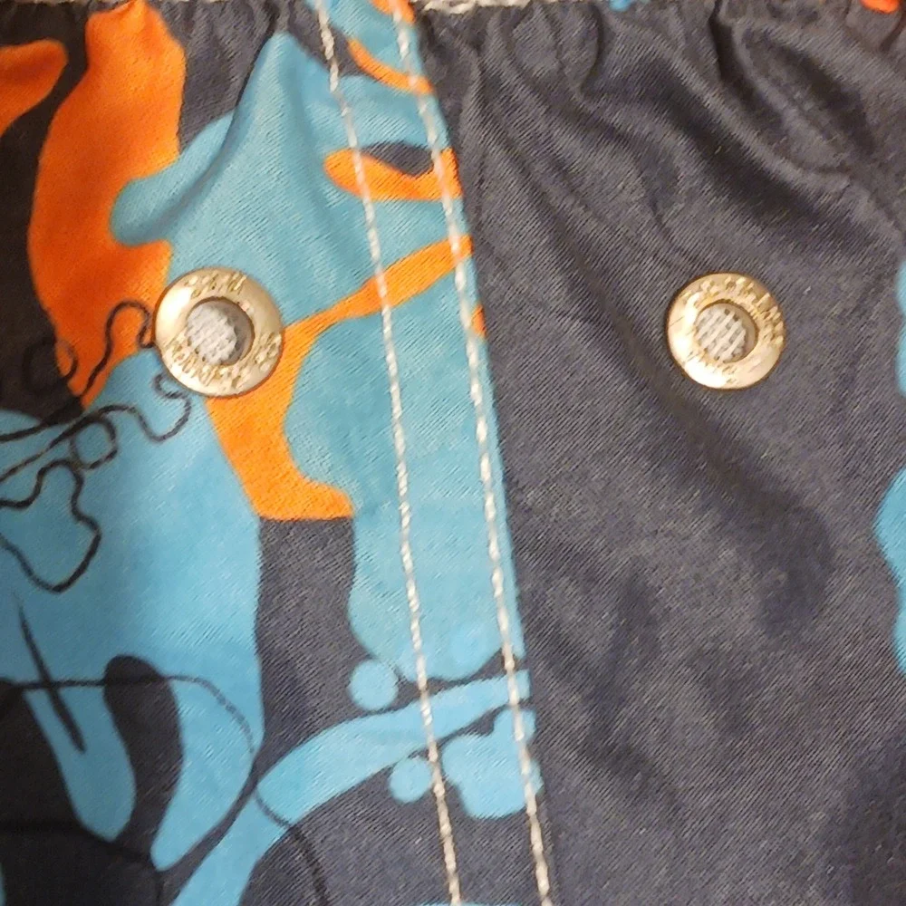Six Islands Mens 3X Swim Trunks Navy Blue Orange Hibiscus Floral Tropical Shorts